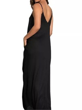 Elan Sz Small-Large V-Back Maxi Slip Dress w/ tie bottom sides, pockets